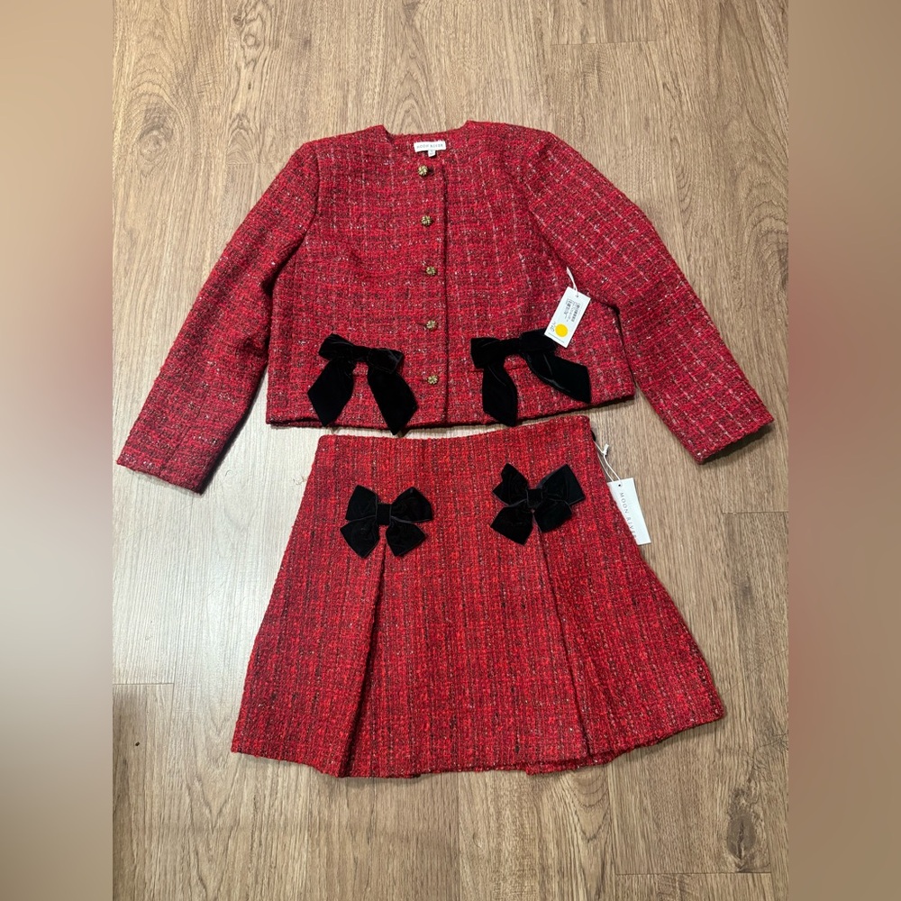 Moon River Red Plaid Crop Jacket & Mini Skirt Suit Set w/ Ribbon | Size S | NWT - Picture 4 of 8